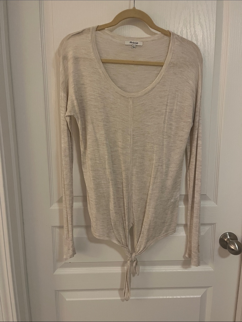 Madewell Cream Tie-Front Long Sleeve Shirt Small
